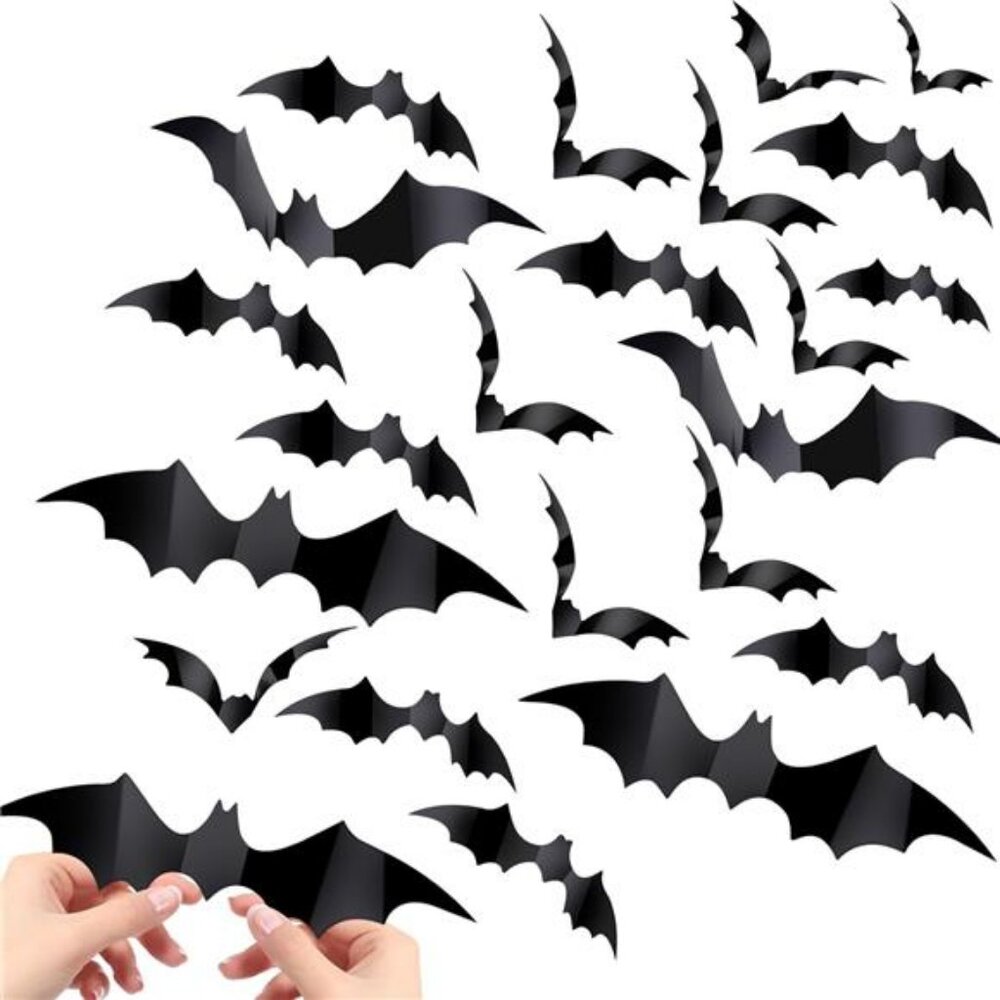 60PCS Bat Decor, Halloween Room Decor, 4 Different Sizes Realistic Waterproof